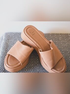 a new day Tan Slide Sandals Platform with Wide Strap